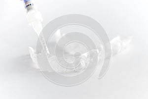 Teeth tray for dental whitening opalescence and bleaching gel syringe