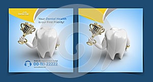 Teeth with Trophy Dental Implants Concept Instagram Post Banner Template