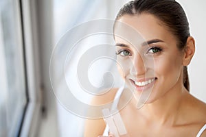 Teeth Whitening. Closeup Portrait Of Beautiful Happy Smiling You