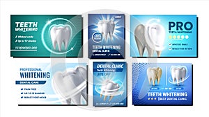 Teeth Whitening Promotional Posters Set Vector