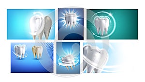 Teeth Whitening Promotional Posters Set Vector