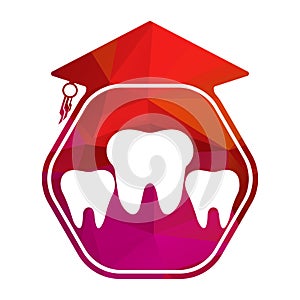 Teethes logos inside a shape of hexagon with education cap