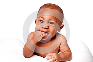 Teething baby biting fingers