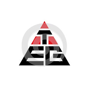 TEG triangle letter logo design with triangle shape. TEG triangle logo design monogram. TEG triangle vector logo template with red photo