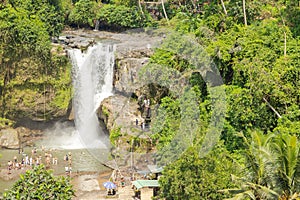 Tegenungan waterfall, Bali, Indonesia. Jungle, forest, daytime with cloudy sky