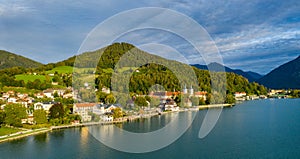 Tegernsee, Germany. Lake Tegernsee in Rottach-Egern (Bavaria), Germany near the Austrian border. Aerial view of the lake \