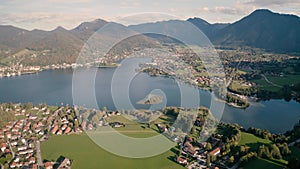 Tegernsee lake bavaria. Bad Wiessee aerial. Mountainpanorama