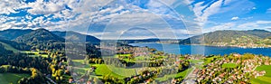 Tegernsee lake in the Bavarian Alps. Aerial Panorama. Autumn. Germany