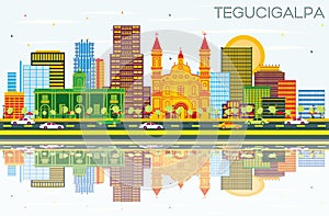 Tegucigalpa Honduras City Skyline with Color Buildings, Blue Sky