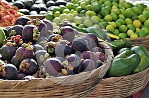 Honduras market exotic fruit guaba guayaba magosteen mangostino photo