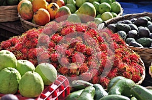 Honduras market exotic fruit guaba guayaba lychee lichas photo