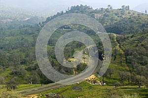 The Tehachapi Train Loop near Tehachapi California is the historic location of the Southern Pacific Railroad where freight trains photo