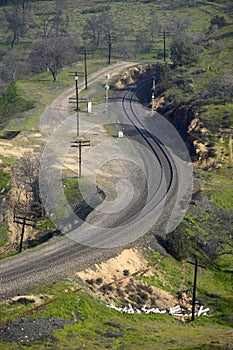 The Tehachapi Train Loop near Tehachapi California is the historic location of the Southern Pacific Railroad where freight trains photo