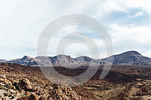 Teide National Park. Beautiful view of volcano mountain rocks desert crater.