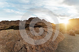 Teide National Park. Beautiful view of volcano mountain rocks desert crater.