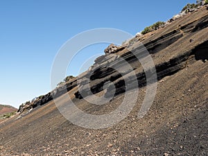 Teide National Park, particular lava formation with light and dark lines