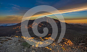 Teide volcano seen at sunrise from the top of Guajara mountain