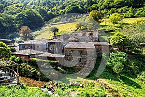 Teixois village, Los Oscos, Asturias. Ethnographic Site dates from the 18th century and is based on the integral use of the