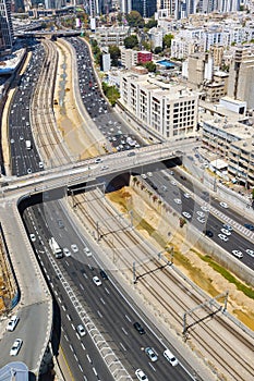 Tel Aviv and Ayalon Freeway From Top view