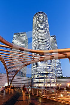 Tel Aviv Azrieli Center skyline Israel blue hour night city skyscrapers portrait format modern architecture