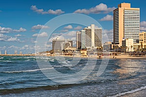 Tel Aviv beach with a view of beach hotels