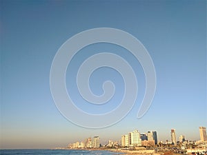 Tel Aviv city, seashore and buildings