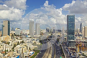 Tel Aviv City Skyline And Ayalon Freeway