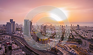 Tel Aviv Cityscape - Aerial View At Sunset, Israel