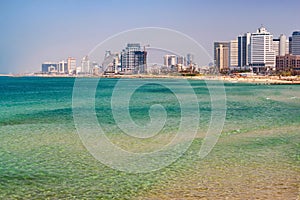 TEL AVIV, ISRAEL - MAY 06, 2013: View of modern high-rise buildings on the Mediterranean coast in the center of Tel Aviv