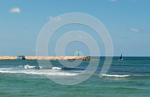 Tel Aviv, Israel, Middle East, Mediterranean Sea, beach, sailing, lighthouse, sailboat, summer, nature, landscape