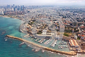 Tel Aviv Jaffa old city town port skyline Israel beach aerial view sea skyscrapers