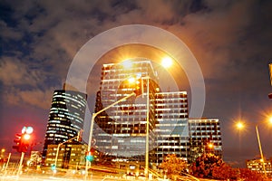 Tel Aviv At Night, Skyscraper Construction Sites and traffic