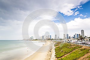 Tel Aviv Panorama with sandy beaches, Israel