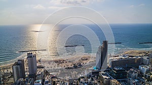 Tel aviv promenade, Israel, aerial drone view