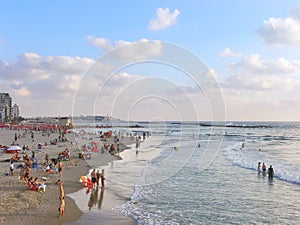 Mediterranean sea. Tel Aviv public sand beach