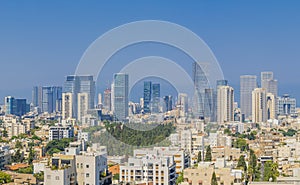 Tel Aviv Skyline And Givatayim Cityscape at day. Aerial View,  Tel Aviv Cityscape Panorama At Day, Israel