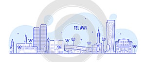 Tel Aviv skyline Israel city buildings vector line photo