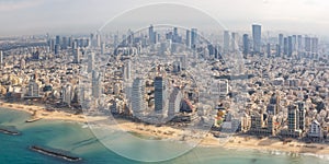 Tel Aviv skyline panorama Israel beach aerial view city sea skyscrapers photo