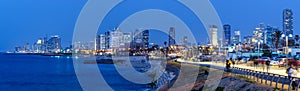 Tel Aviv skyline panorama Israel blue hour night city sea skyscrapers