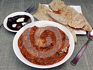 Telangana mutton, butter naan, kubani ka meetha from Telangana state India
