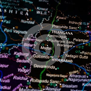 telangana state of India name presented on geographical location map