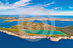 Telascica nature park and green Mir lake on Dugi Otok island aerial view