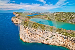 Telascica nature park and green Mir lake on Dugi Otok island aerial view