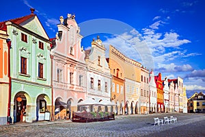 Telc, Czech Republic. Historical city, Moravia famous world heritage. Hradce Square