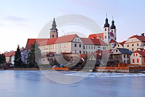 Telc historic chateau and church towers