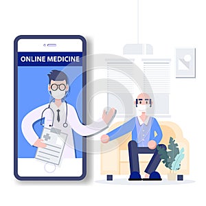 Tele medicine. Online medicine. Medical consultant concept. Coronavirus outbreak pandemic. Healthcare Flat design abstract people photo