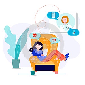 Tele medicine with Therapist. Virtual doctor meeting for therapy, diagnose, pills. Online consultation with your doctor. Stay at