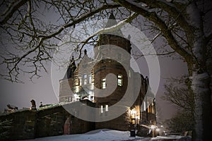 Teleborg Castle at snowy night in Vaxjo