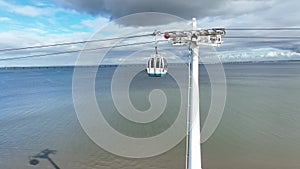 Telecabine Lisboa at Park of Nations. Cable car of Lisbon over the Tagus river