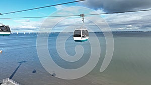 Telecabine Lisboa at Park of Nations. Cable car of Lisbon over the Tagus river